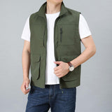 Men Utility Vest Work Zipper Tactical Work Vest Slim Pocket Jacket Men's Vest Spring and Autumn Vest Multi-Pocket Trendy Vest