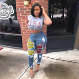 Women Plus Size Jeans Stitching Denim Fashion Slim Skinny Pants