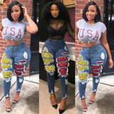 Women Plus Size Jeans Stitching Denim Fashion Slim Skinny Pants