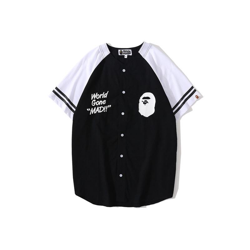 Shark Print T Shirt Baseball Uniform Shirt/T-shirt Cardigan Short Sleeve