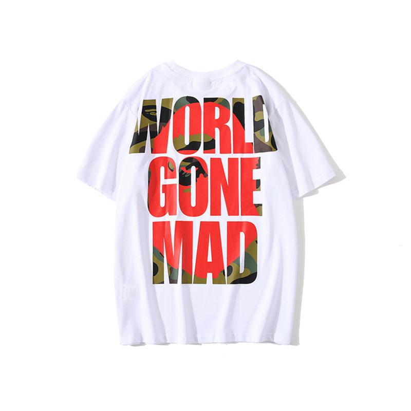Shark Print T Shirt Summer Monkey Head Letter Short Sleeve T-shirt
