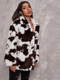 Dalmatian Coat Cows Pattern Black and White Imitation Fur Women's Jacket