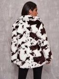 Dalmatian Coat Cows Pattern Black and White Imitation Fur Women's Jacket