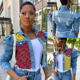 Women Plus Size Denim Coats Short Stitching Fashion Denim Jacket