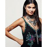 Women Dresses V-neck Vintage Embroidered Midi Dress