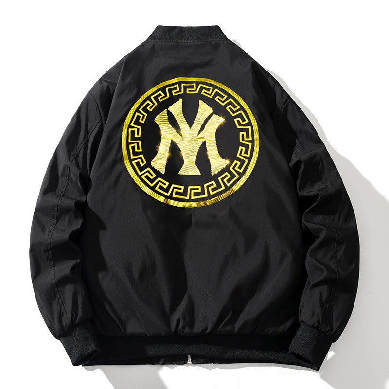 New York NYC Varsity Jacket Baseball Uniform Sequined Embroidered Flight Suit Coat