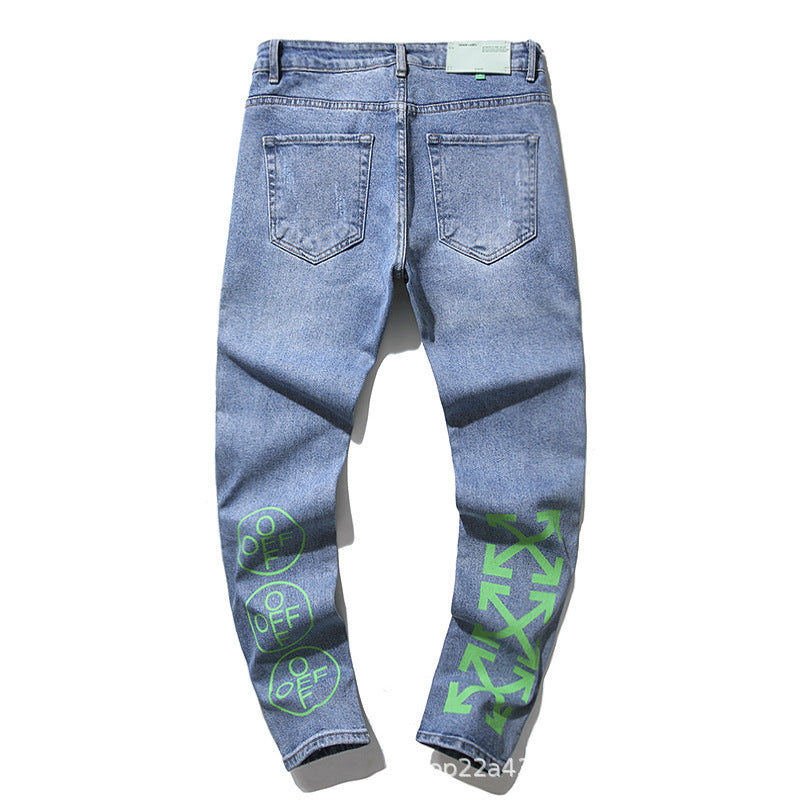 Off White Winter Pants Autumn Worn Denim Stretch Trousers