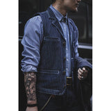 Tuxedo Vests Fall Winter Men's Denim Vest Multi-Pocket Vest