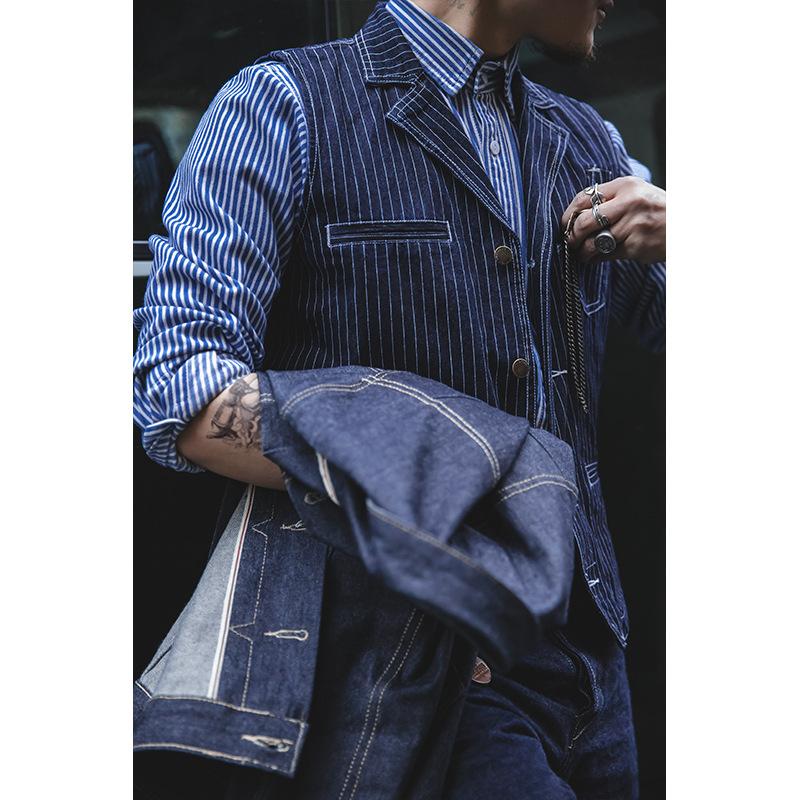 Tuxedo Vests Fall Winter Men's Denim Vest Multi-Pocket Vest