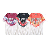 Shark Print T Shirt Ape Head Tie-Dye T-shirt Short Sleeve