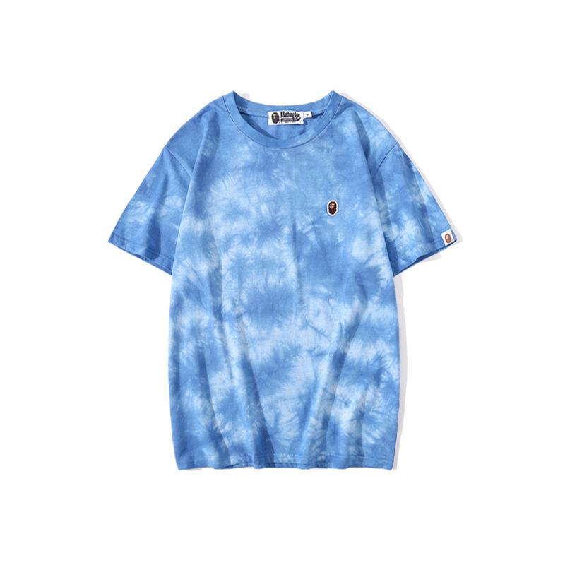 Shark Print T Shirt Summer Ape Head Casual Tie-Dye Top T-shirt with Short Sleeves