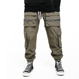 Multi-Pocket Cargo Pants Men's Large Straight-Leg Pants Trendy High Street Ankle-Tied Trousers Men Pants