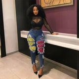 Women Plus Size Jeans Stitching Denim Fashion Slim Skinny Pants