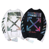 Off White Sweatshirts Long Sleeve round Neck Sweater Gradient Starry Sky Graffiti Arrow Print Leisure