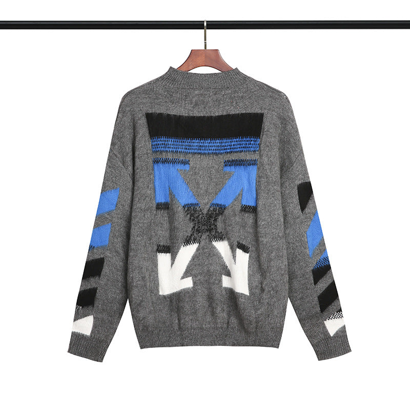 Off White Winter Sweaters Wool Gradient Arrow Men and Women Couple Loose-Fitting Pullover round-Neck Knitted Sweater