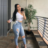 Women Plus Size Jeans Slim Fit Ripped Ankle-Tied Pants