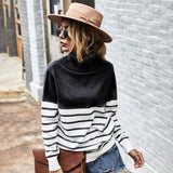 Beth Dutton Outfits Autumn and Winter Turtleneck Striped Sweater Women's Top