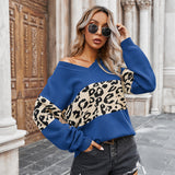 Beth Dutton Outfits Autumn and Winter Simplicity V-neck Color-Block Leopard-Print Sweater Female