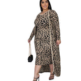 Women Plus Size Skirts Leopard-Print Slim-Fit Cardigan Coat Dress