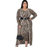 Women Plus Size Skirts Leopard-Print Slim-Fit Cardigan Coat Dress