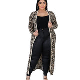 Women Plus Size Skirts Leopard-Print Slim-Fit Cardigan Coat Dress