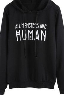 Slogan Graphic Hoodie  ALL MPNSTERSARE HUMAN