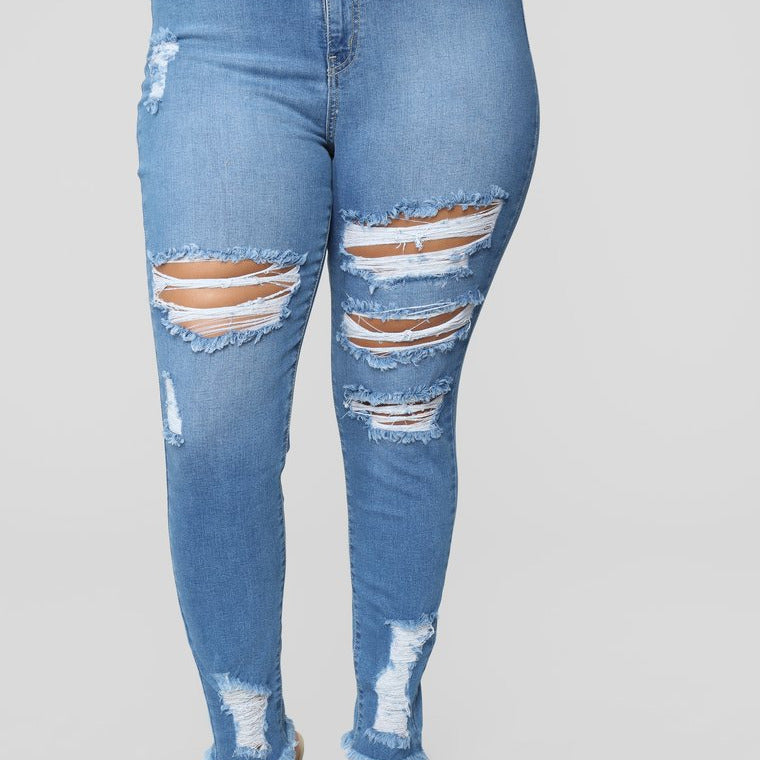 Women Plus Size Jeans Fashion Ripped Corset Jeans