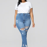 Women Plus Size Jeans Fashion Ripped Corset Jeans