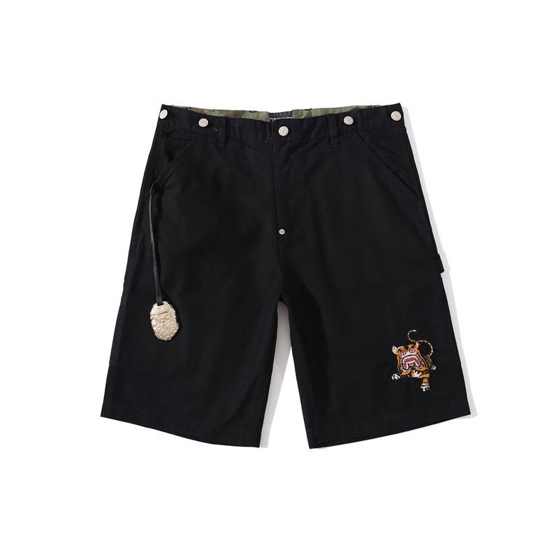 Shark Print Shorts Shark Head Embroidery Tiger Head Tooling Shorts Men's Casual Pants