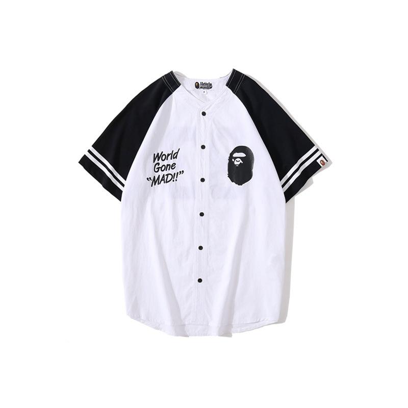 Shark Print T Shirt Baseball Uniform Shirt/T-shirt Cardigan Short Sleeve
