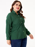 Women Plus Size Tops Long Sleeve Waist-Tight Mid-Length Shirt