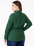 Women Plus Size Tops Long Sleeve Waist-Tight Mid-Length Shirt