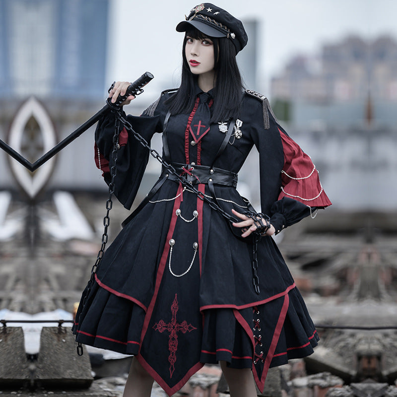 Gothic Lolita Harajuku Style Clothing Military Style Lolita Op Dark Vintage Army Lo Uniform Small Skirt