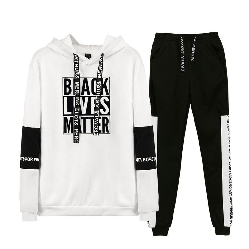 Black Lives Matter Clothing Printed Casual Patchwork Hooded Sweatshirt and Sweatpants Suit