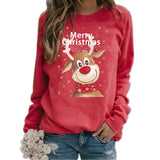 Black Christmas Sweater Christmas Elk Printing Crew Neck Casual Loose Sweater Women