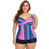 Women Plus Size Swimwear Tankinis Swimsuit Printing Conservative Hot Spring Four-Corner Split Swimsuit