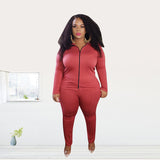 Women Plus Size Co-Ords Zipper Fashion Casual Two-Piece Suit