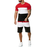 Athletic Tracksuit Sweat Suits for Men Outfits Short Sleeve Suit Outdoor Sports and Casual Contrast Color Outfit