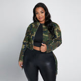 Women Plus Size Jackets Camouflage Wash Casual Jacket