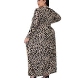 Women Plus Size Skirts Leopard-Print Slim-Fit Cardigan Coat Dress