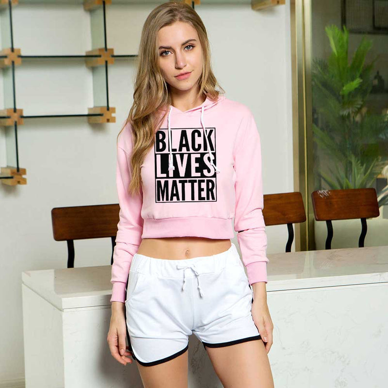 Black Lives Matter Dressing Printed Girls Fashion Navel-Exposed Hooded Sweater