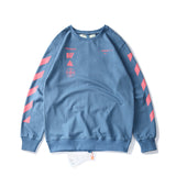 Off White Long Sleeve Round Neck Sweater Printed Embroidery Crew Neck Pullover Sweatshirt