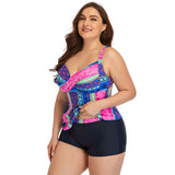 Women Plus Size Swimwear Tankinis Swimsuit Printing Conservative Hot Spring Four-Corner Split Swimsuit