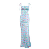 Summer Sexy Floral Pleated Backless Suspender Dress for Women