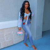 Women Plus Size Jeans Fashion Printed Solid Color Denim Trousers