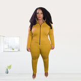 Women Plus Size Co-Ords Zipper Fashion Casual Two-Piece Suit