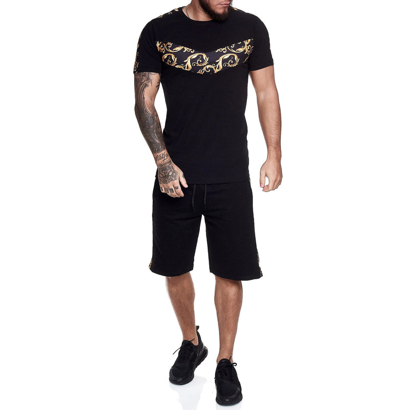 Athletic Tracksuit Sweat Suits for Men Outfits Men Workout Short Sleeve Suit Casual Leopard Print Fashion Suit