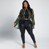 Women Plus Size Jackets Camouflage Wash Casual Jacket