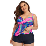Women Plus Size Swimwear Tankinis Swimsuit Printing Conservative Hot Spring Four-Corner Split Swimsuit