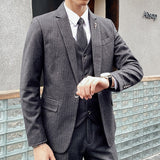 Seersucker Suit Men's Suit Slim Striped Suit Three-Piece Suit